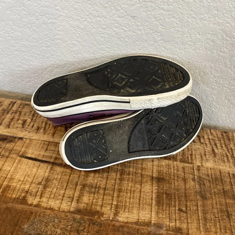 Converse All Star girls Junior Size 3 Low Top Purple Glitter Shoes Double Tongue